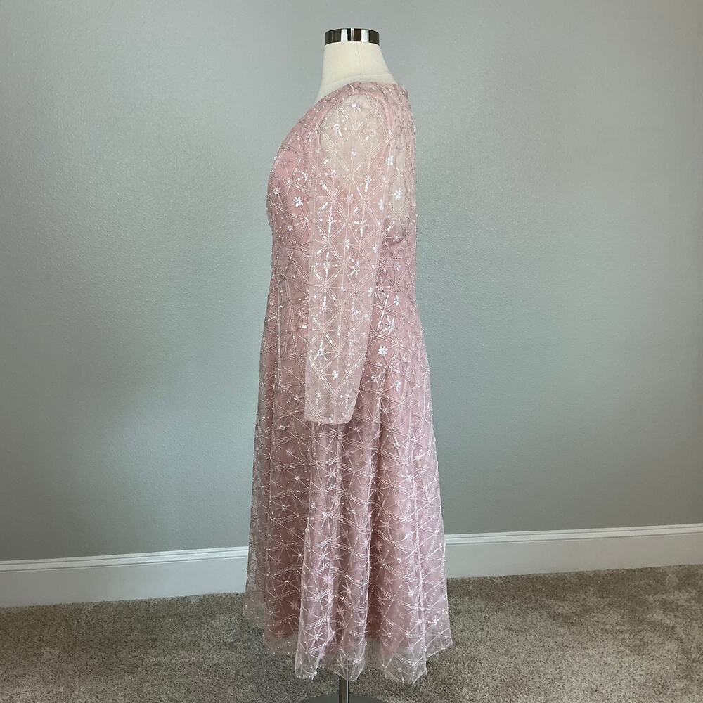 Mac Duggal 68003 Pink Cocktail Dress Sequined Long Sleeve A-Line Midi Size 18 - Picture 6 of 13